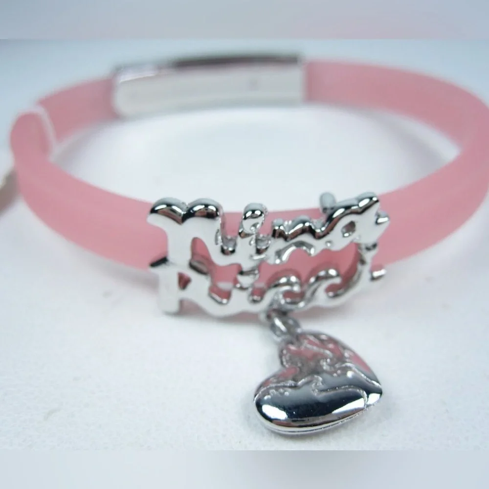 Nina Ricci Pink Silicone Bracelet w/ Dove Heart Charm | Adjustable 6.75”–7.5”